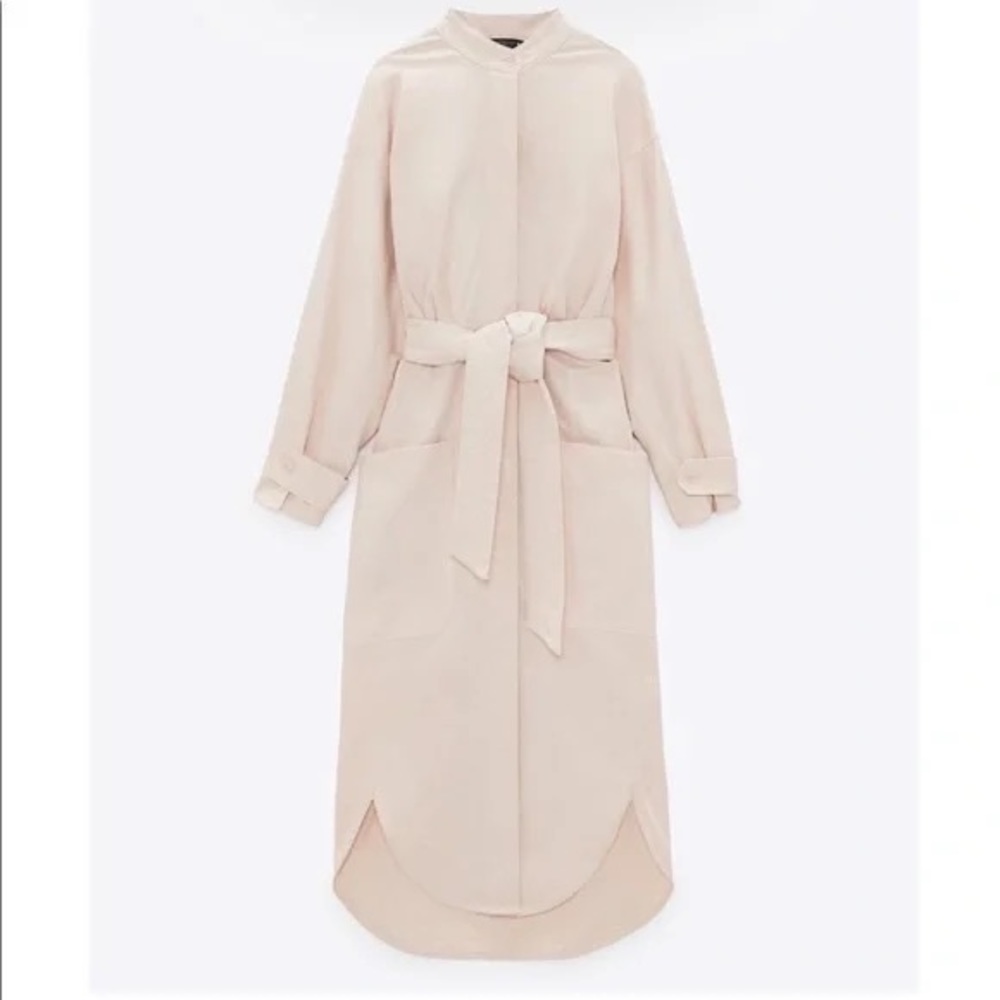 Zara Beige Belted Voluminous Dress Size M New With Tags